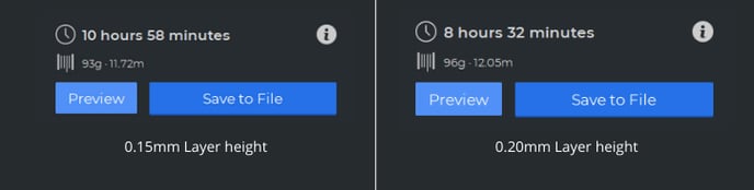 print time comparison for different layer heights