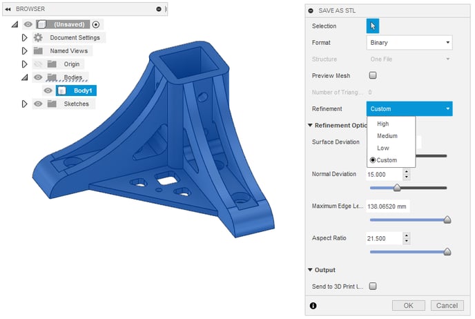 select resolution level of printed part in stl