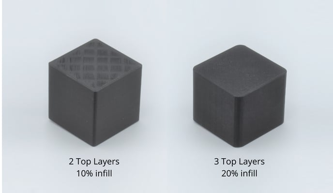 comparación entre 2 capas superiores y 3 capas superiores para evitar marcas de relleno en la superficie superior